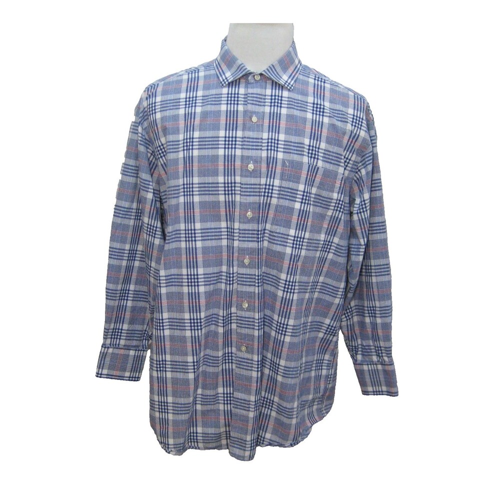 Tommy Hilfiger Men's Size 17.5 32/33 Blue Plaid Button Front Shirt Long Sleeve